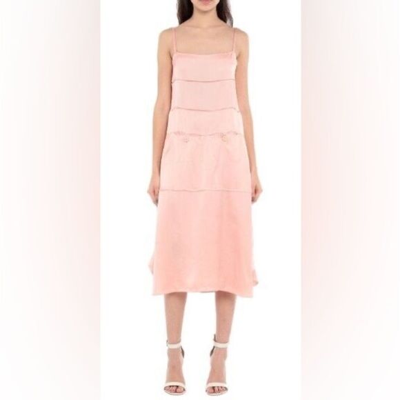 Carven satin midi dress peachy pink - Picture 1 of 16